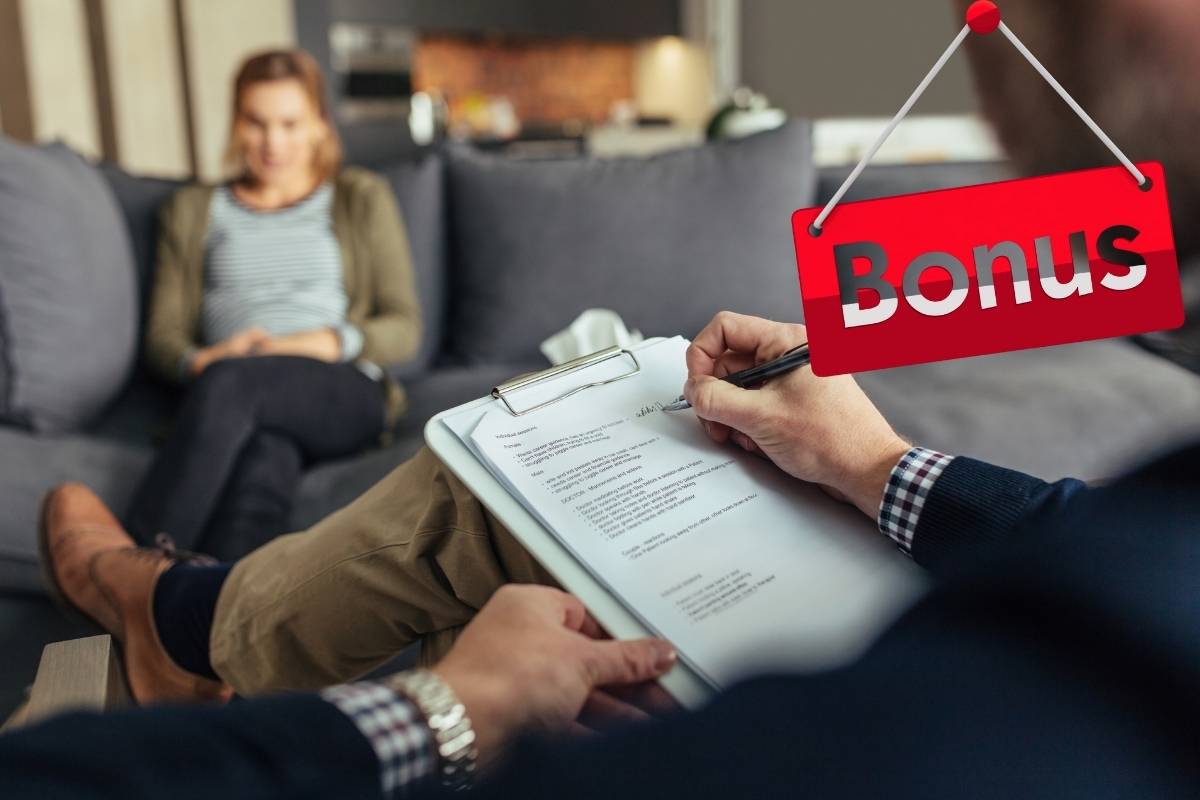 Psicologo seduta cartello bonus