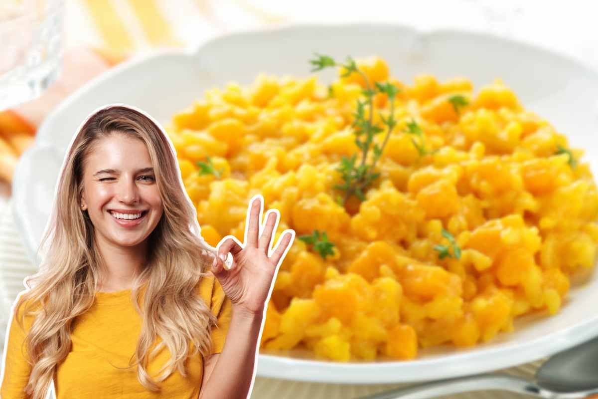 piatto di risotto e ragazza in primo piano