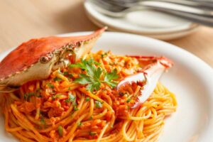 spaghetti con granchio