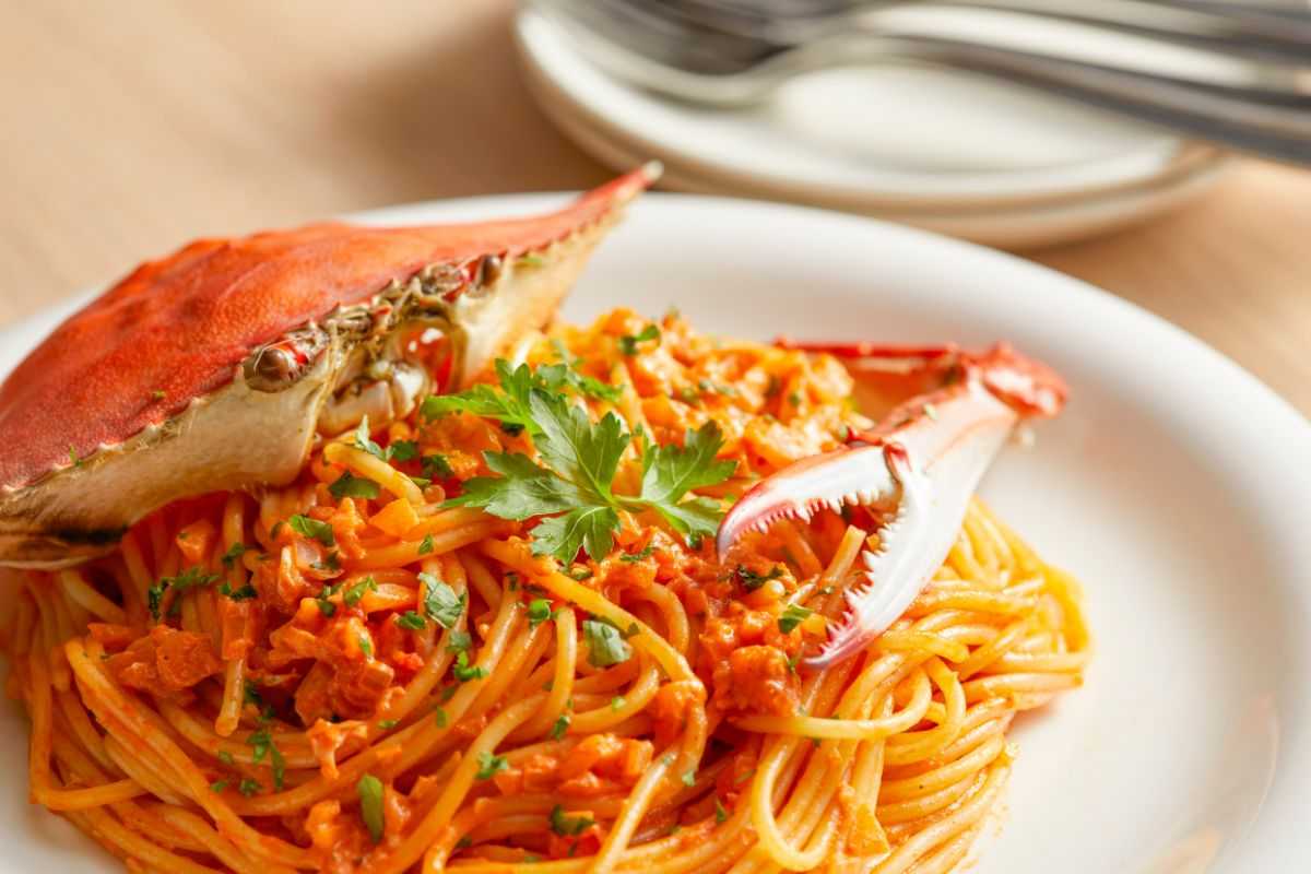 spaghetti con granchio