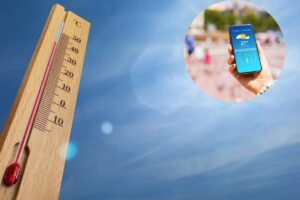 simbolo temperatura, telefono con meteo