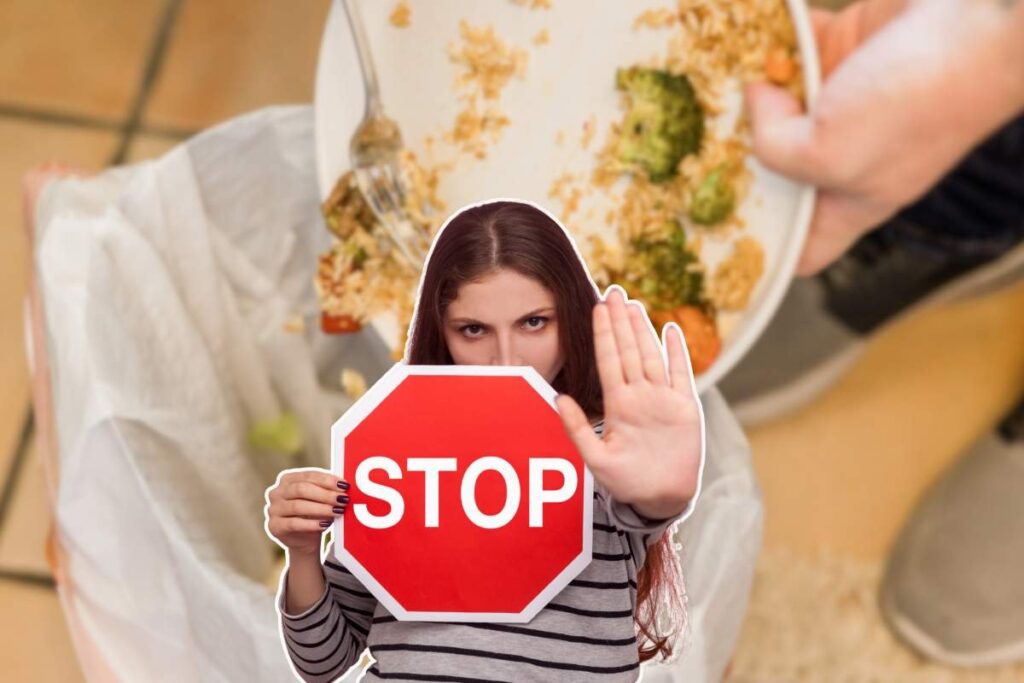 spreco cibo e donna che fa stop