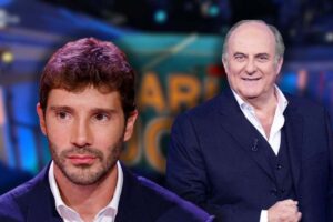 logo affari tuoi, stefano de martino e gerry scotti