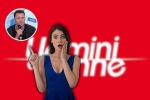 logo ued, donna sorpresa che indica emanuele di ued in icona