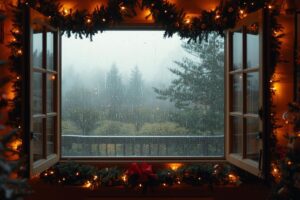 finestra aperta su un panorama piovo